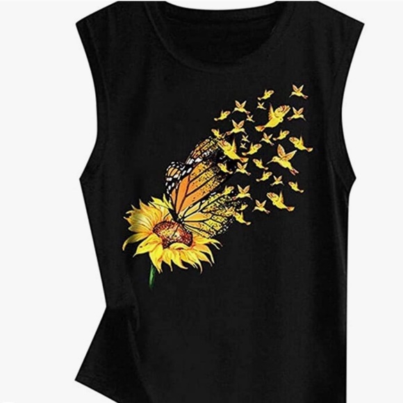 woman butterfly tank tops loose sleeveless soft - Picture 7 of 8